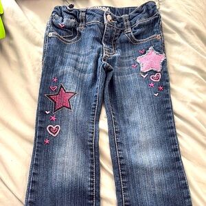 Girls' Blue Jeans with Pink Star Embroidery
